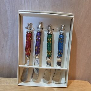 Pier 1 Glitter Canapé Knives with Multicolored Jeweled Handles